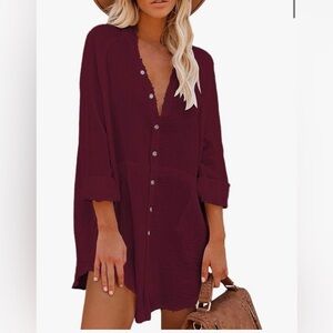 Maroon / Burgundy Button-Up Tunic Dress